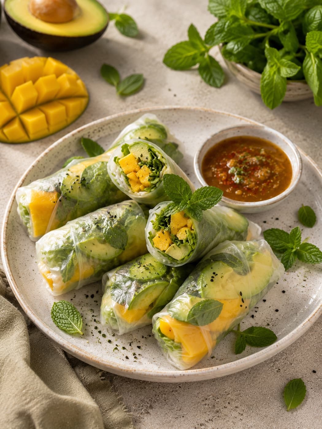 Avocado, Mango & Mint Spring Rolls