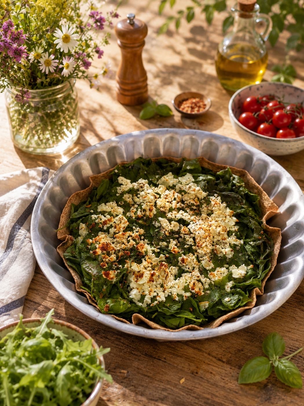 Spinach Feta Tortilla Quiche