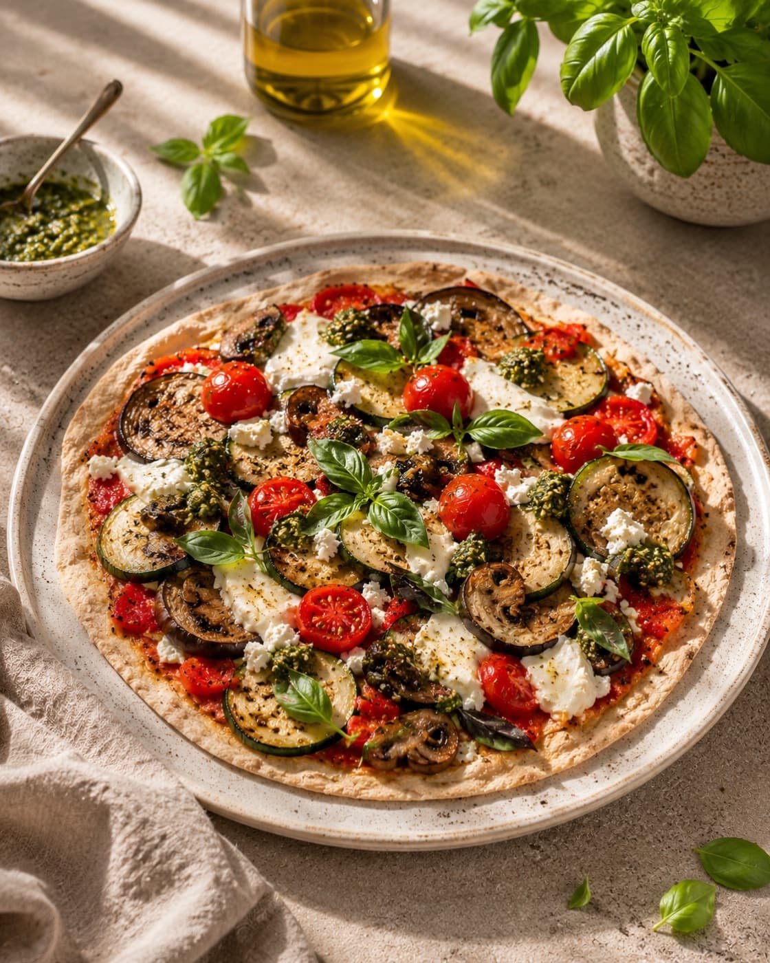 Homemade Veggie & Pesto Pizza